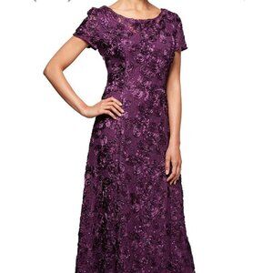 Alex Evenings Rosette Evening Gown 18 Eggplant